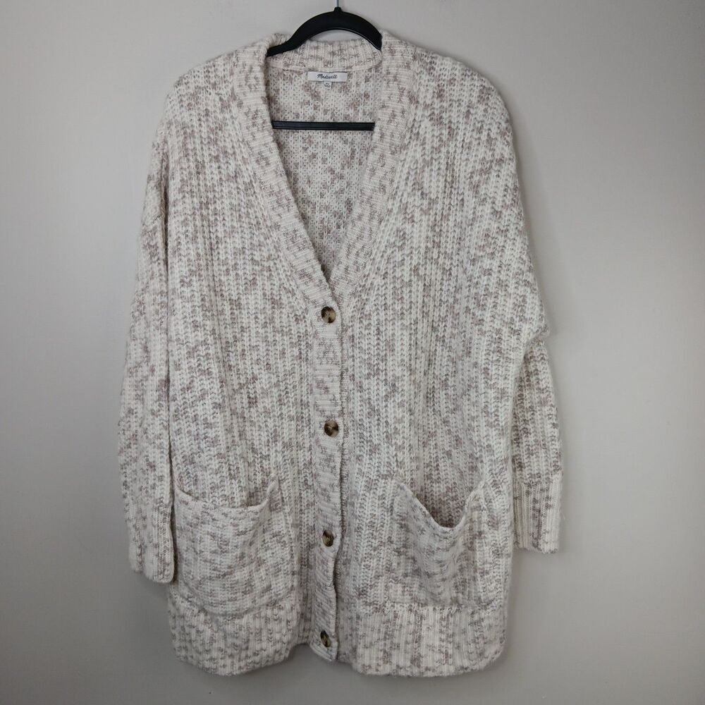 Madewell Cardigan Sweater Womens XL Wool Blend Space Dyed Cream Chunky Cozy Boho